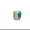 Woven Storage Basket With Handles And Blue Cloth For Home Organization