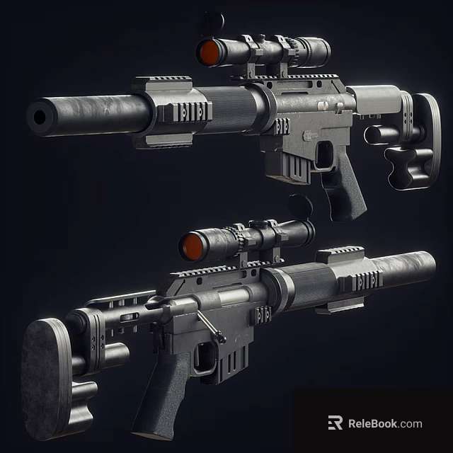 Modern Tactical Weapons Sniper Rifle With Scope Barrel And Design Components 3d model