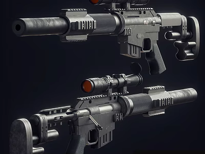 Modern Tactical Weapons Sniper Rifle With Scope Barrel And Design Components 3d model