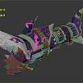 Unique Shark Themed Weapon Featuring Blue Pink Accents Metallic Frame And Spiked Details