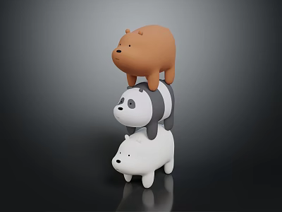 Stacked Cartoon Animal Characters Brown Bear Panda And White For Game Film 3d model