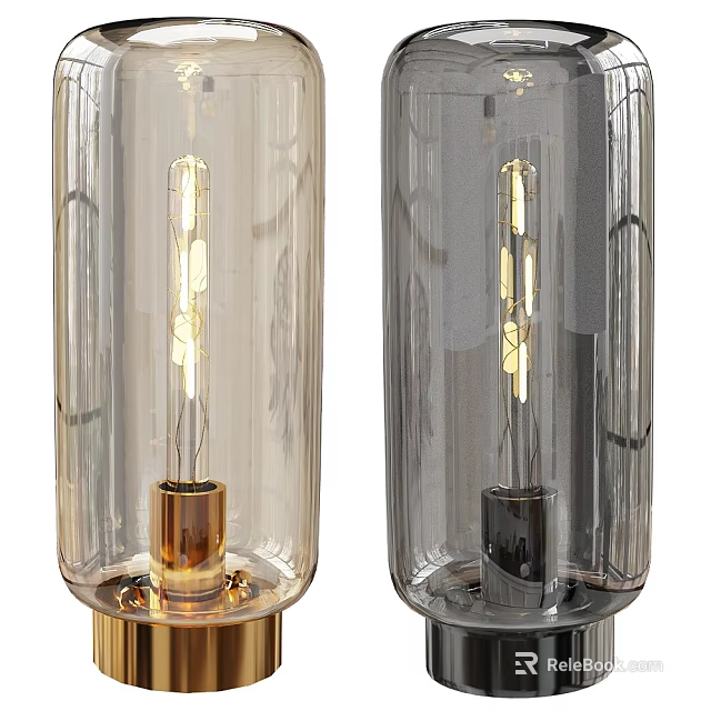Modern Minimalist Table Lamp With Transparent Glass Shade Vintage Bulb And Gold Black Base 3d model 