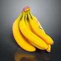 Fresh Yellow Bunch of Bananas with Sticker on Black Background and Reflection