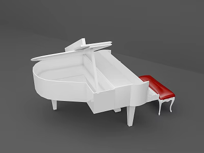 White Grand Piano 3D Model With Red Stool And Elegant Musical Design 3d model