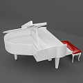 White Grand Piano 3D Model With Red Stool And Elegant Musical Design