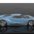 Blue Sports Car With White Racing Stripes Modern Aerodynamic Design On Shiny Reflective Surface