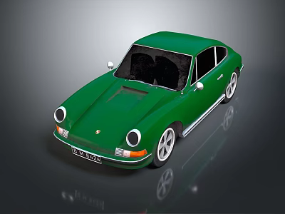 Green Classic Sports Car With Retro Design White Wheels And Black Windows 3d model