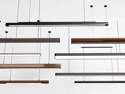 Modern Linear Pendant Lights With Sleek Metal And Wooden Finishes For Living Room Decor 3d model