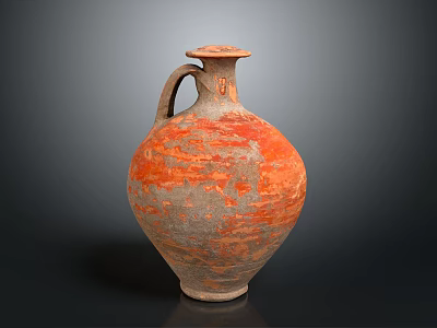 Ancient Clay Jar With Rustic Orange Brown Texture Handle And Lid 3d model