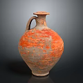 Ancient Clay Jar With Rustic Orange Brown Texture Handle And Lid 3d model