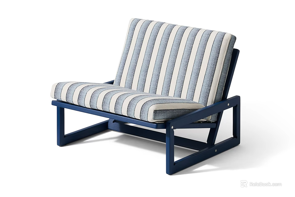 Modern Leisure Chair With Blue And White Striped Cushion And Dark Blue Frame 3d model 