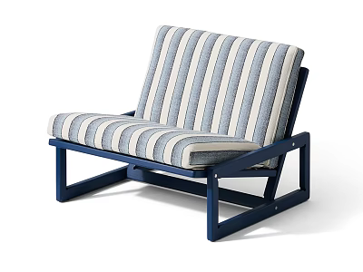 Modern Leisure Chair With Blue And White Striped Cushion And Dark Blue Frame 3d model