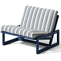 Modern Leisure Chair With Blue And White Striped Cushion And Dark Blue Frame
