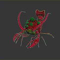 Red Lobster with Green Dots on Back as Colorful Aquatic Animal Artwork