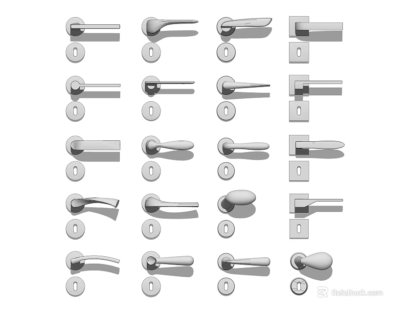 Various Metal Door Handles With Different Shapes And Design Styles 3d model