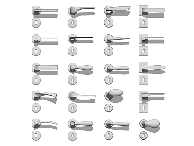 Various Metal Door Handles With Different Shapes And Design Styles 3d model