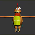 Cartoon Flying Animal Chicken With Red Comb White Hat Green Apron And Spread Wings