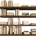 Stacked Books and Magazines Collection Neatly Organized on Wooden Shelf