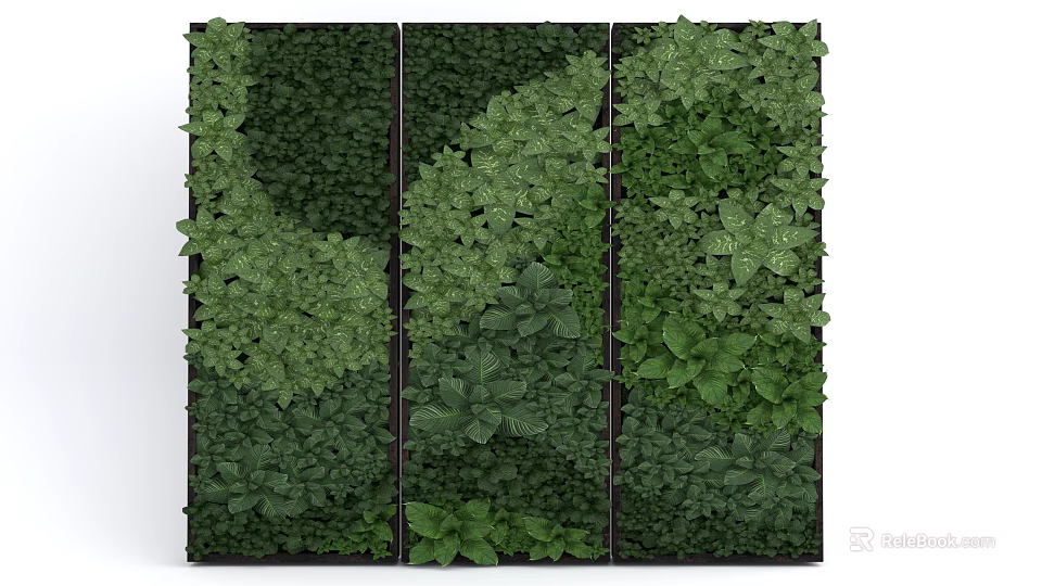 Vertical Living Plant Wall with Multiple Green Panels and Lush Foliage 3d model 