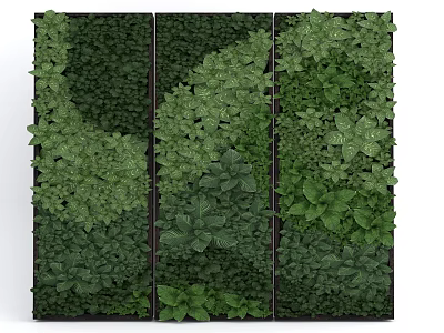 Vertical Living Plant Wall with Multiple Green Panels and Lush Foliage 3d model