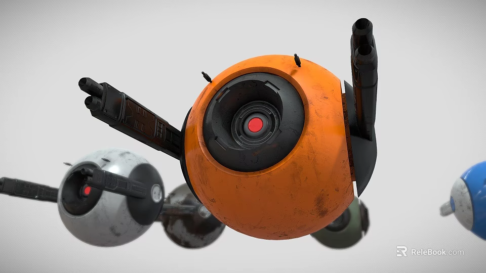 Futuristic Orange Spherical Fighter Aircraft With Black Components Red Central Point And Multiple Designs 3d model 