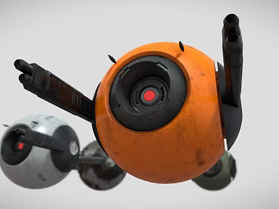 Futuristic Orange Spherical Fighter Aircraft With Black Components Red Central Point And Multiple Designs 3d model