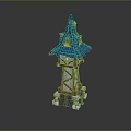 Blue Pointed Roof Decorative Tower Furniture With Wooden Frame And Stone Base