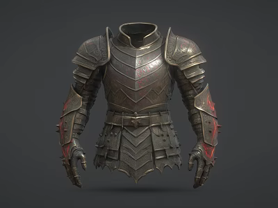 Medieval Metal Armor With Decorative Shoulder And Arm Plates Red Accents 3d model