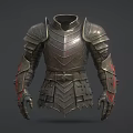 Medieval Metal Armor With Decorative Shoulder And Arm Plates Red Accents