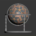 Spherical Sculpture Artistic Carving With Intricate Geometric Patterns And Metal Stand Base