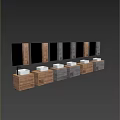 Modern Bathroom Vanity Design With Wooden Gray Cabinet Mirror Faucet And Storage Shelves