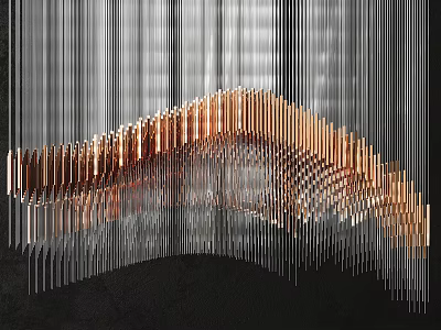 Modern Sculptural Chandelier With Curved Metal Strips And Light Reflections For Contemporary Interior 3d model