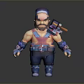 Cartoon Game Character In Blue Purple Outfit With Hat Hammer Arm Guards Utility Belt