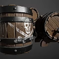 Decorative Wooden Barrel Ornament Set with Black Hoops and Wood Grain Design