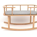 Simple Wooden Rocking Chair With Grey Cushion And Armrests Design