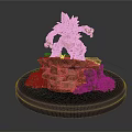 Golden Animal Statue Standing On Red Rock Base With Black Circular Plinth