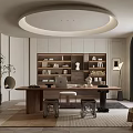 Modern Study Room Interior Design with Wooden Desk Bookshelves Books and Natural Light