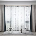 Modern Living Room With Gray Curtains And White Sheer For Large Window