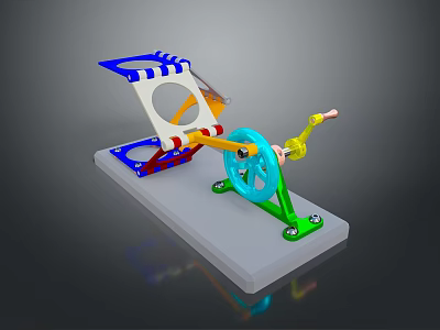 Colorful Mechanical Household Tool With Blue Wheel And Multicolored Structure On Gray Base 3d model