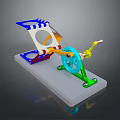 Colorful Mechanical Household Tool With Blue Wheel And Multicolored Structure On Gray Base
