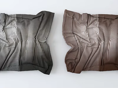 Modern Striped Wall Decor in Black and Brown Textured Design Two Pieces on White Background 3d model