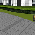 Outdoor Lights Illuminating Modern Building Lawn With Green Purple Shrubs And Paved Ground Reflections