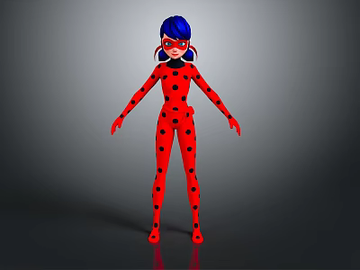 Game and Movie Character With Blue Hair Ladybug Inspired Red Black Spotted Bodysuit and Mask 3d model