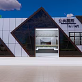 Modern Public Toilet Building With Geometric Design Glass Facade And Green Trees