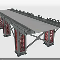 Modern Bridge Structure With Red Steel Support Frames Gray Deck And Railings 3d model