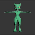Green Humanoid Game And Movie Character With Cat Ears Yellow Eyes And Outstretched Arms