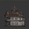 Vintage Architecture Model Featuring Red Roof Spire Tower And Wooden Balcony Design