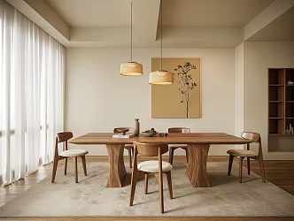 Middle Ancient Dining Table and Chair Restaurant Dining Chair Hanging Picture 3d model