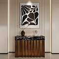 Modern Entryway Console Table With Marble Top Wooden Cabinet Decorative Vase And Sculpture