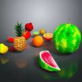 Fresh Assorted Fruits Display With Pineapple Pomegranate Pear Orange And Watermelon